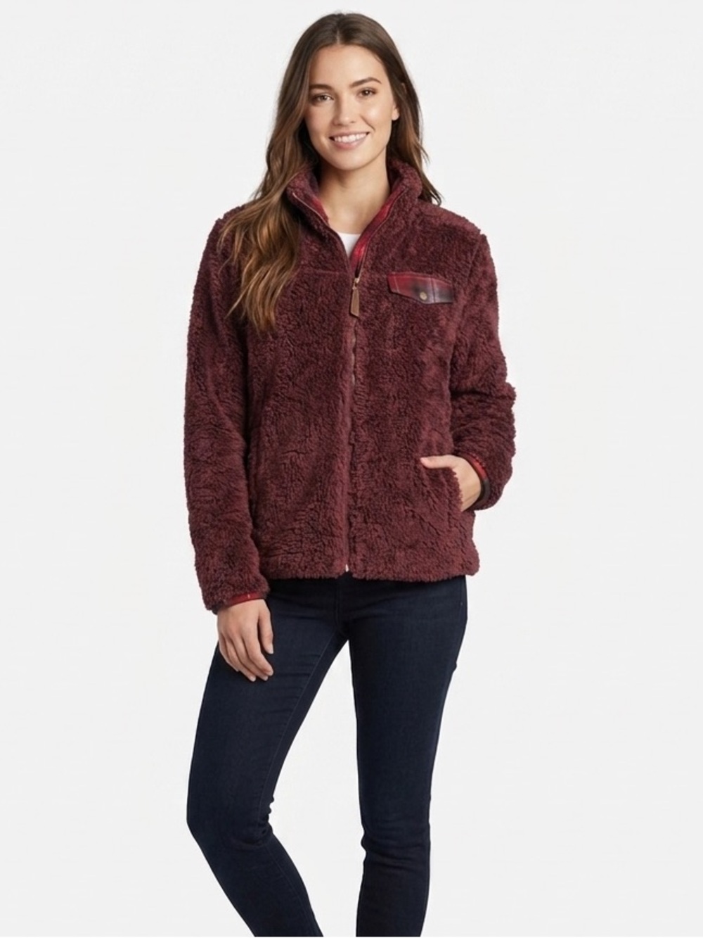 Pendleton burgundy fuzzy zippered fleece jacket size large